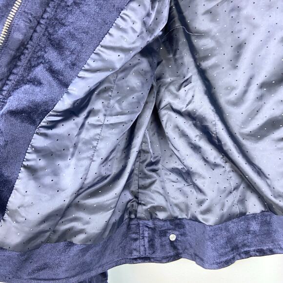 Chico's Velveteen Moto Jacket Navy Zip Button Down Collared Petite 1P 8/10 - Picture 9 of 11